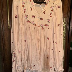 Free People Floral Embroidered Blouse